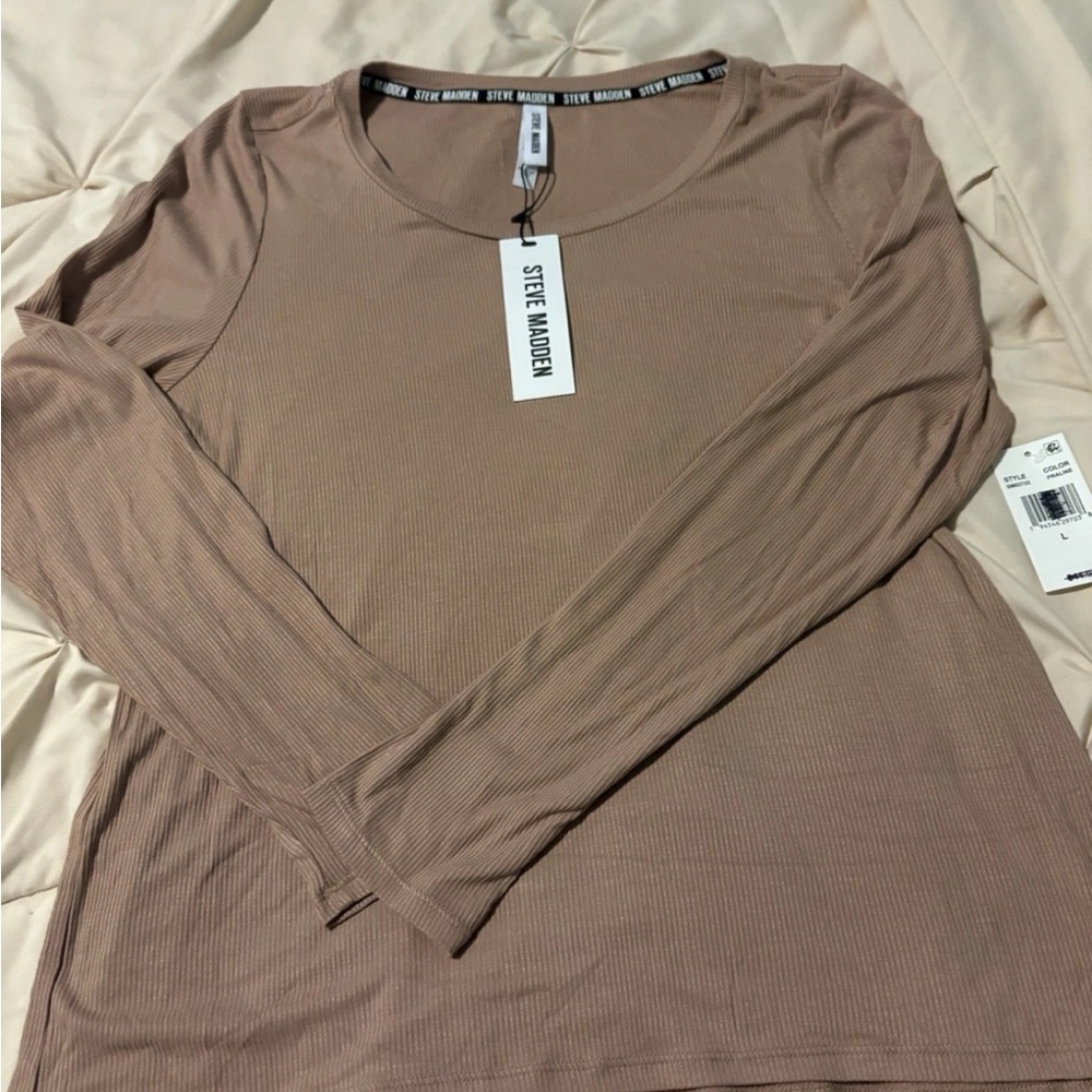 Steve Madden Ribbed Knit Top in Beige size large NWT color praline